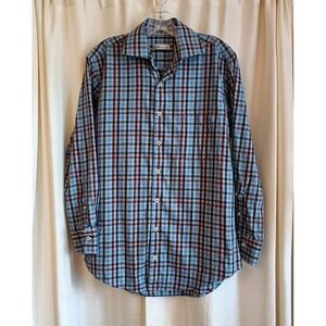 Peter Millar Men's Size M Plaid‎ Long Sleeve Button Up 100% Cotton Shirt